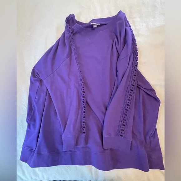Roaman’s Women’s Size 3X 30/32 Pretty Purple Sweatshirt Decorative Sleeves - Picture 9 of 10